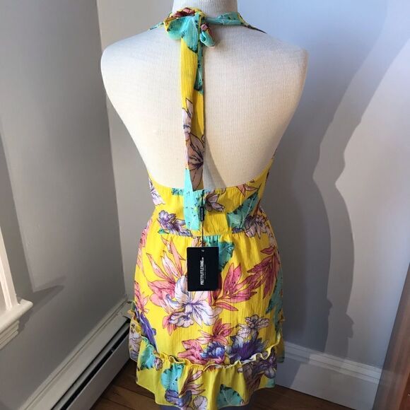 NWT Pretty Little Thing Halter Dress, 4, Yellow Y2K. Frilly keyhole summer! - Picture 10 of 11